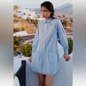 New ZARA Openwork Embroidered Long Sleeve Mini Dress